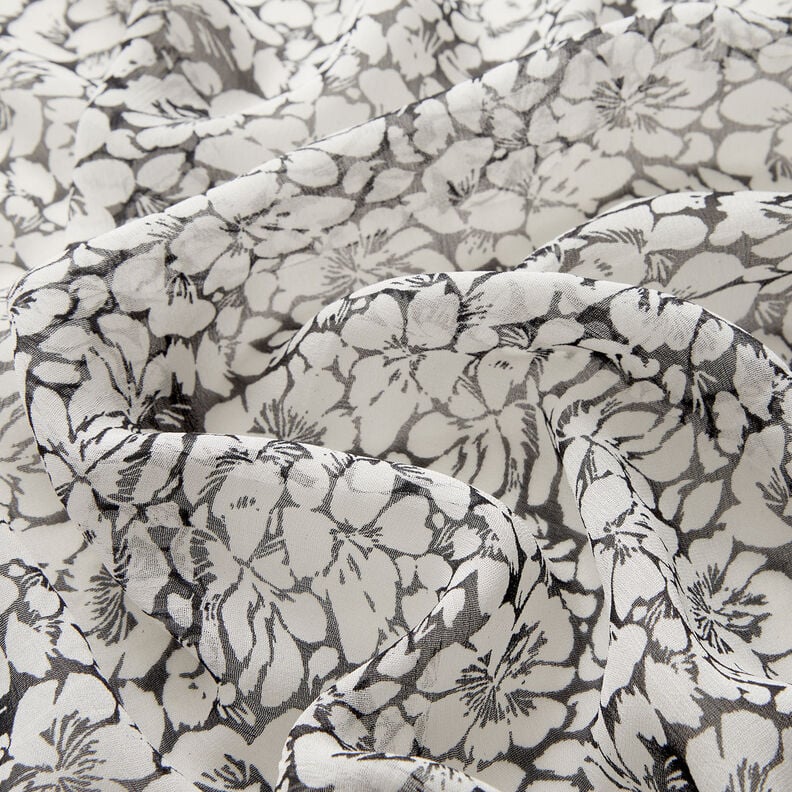 Crepe-chiffong blomornament – vit/svart,  image number 2