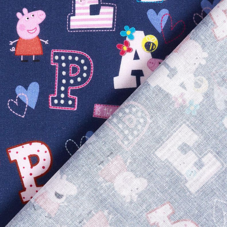 Bomullspoplin Peppa gris-bokstäver Licenstyg | ABC Ltd – indigo,  image number 4