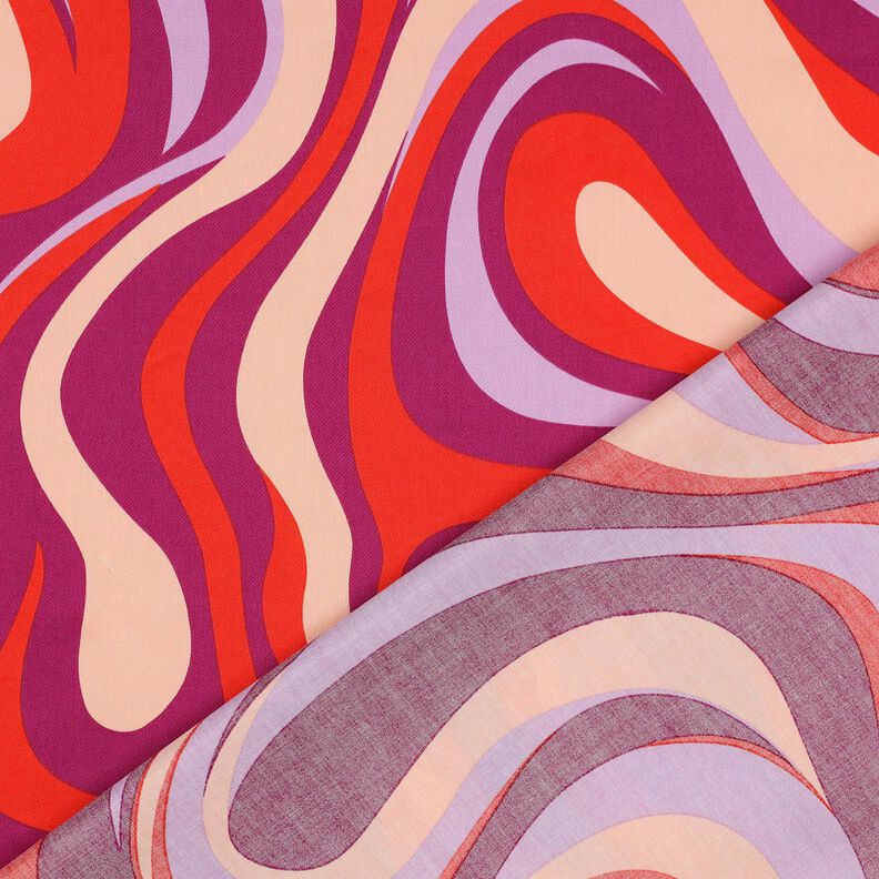 Bomullssatin Retrovågor | Poppy Fabrics – purpur/brandgul,  image number 4