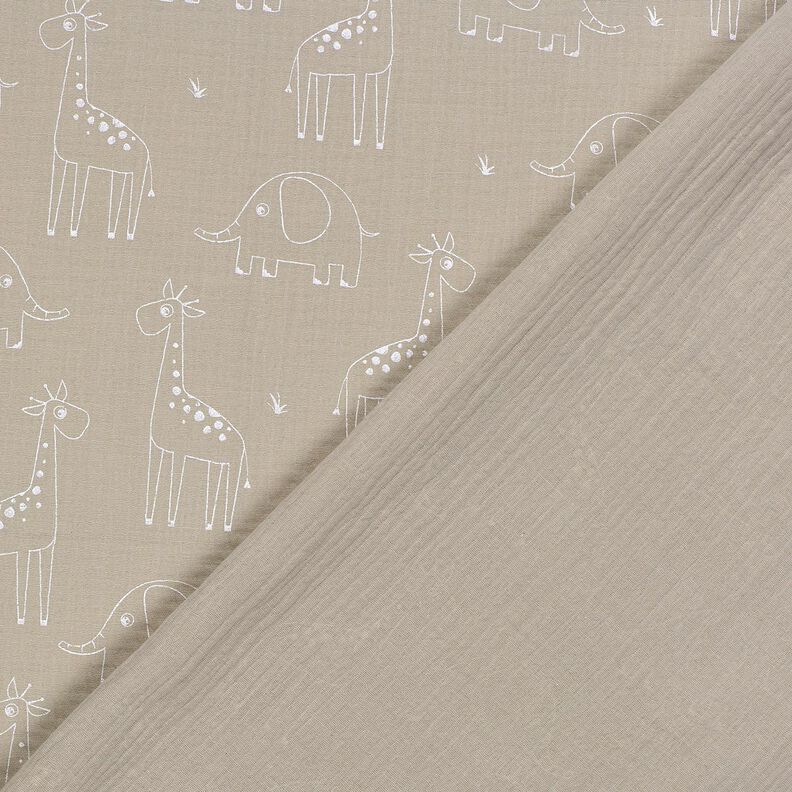 Muslin/Dubbel-krinkelväv stora giraffer och elefanter – sidengrå,  image number 4