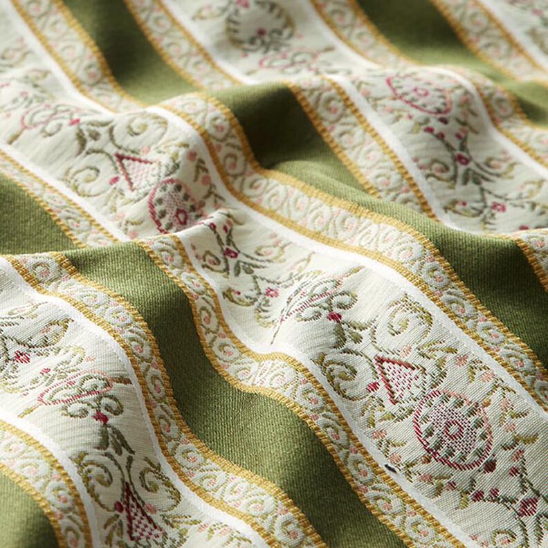 Möbeltyg Jacquard Biedermeier Ränder – kräm/oliv,  image number 2