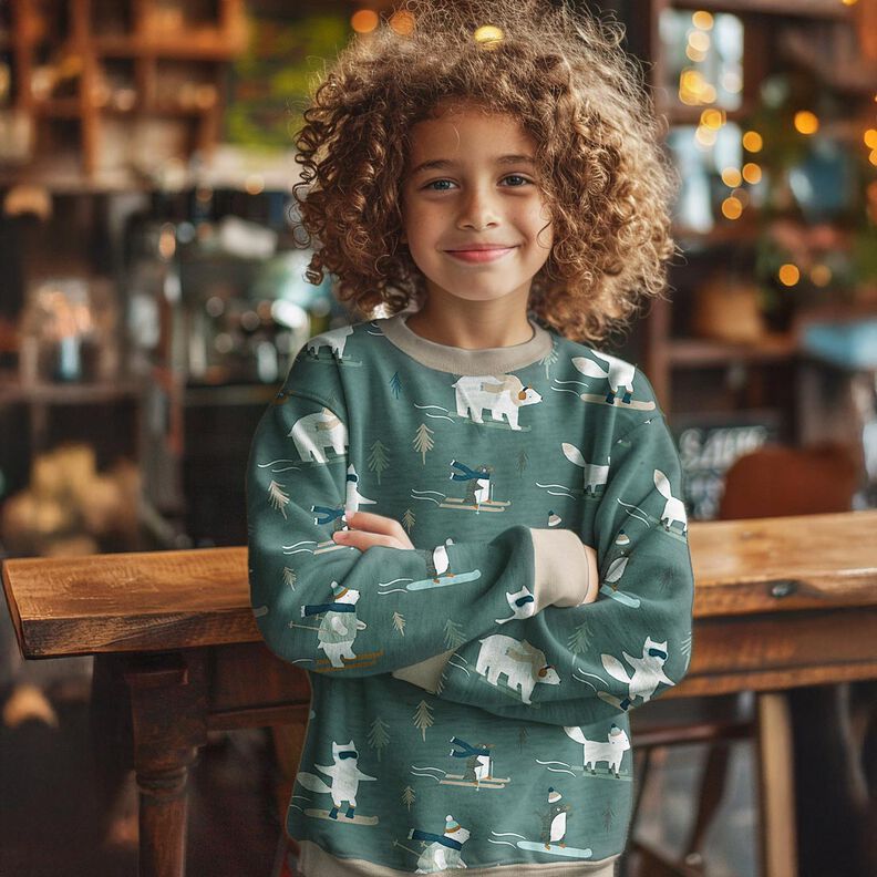 French Terry Sommarsweat vintersportdjur Digitaltryck | Poppy Fabrics – ljus petrol/isblå,  image number 5