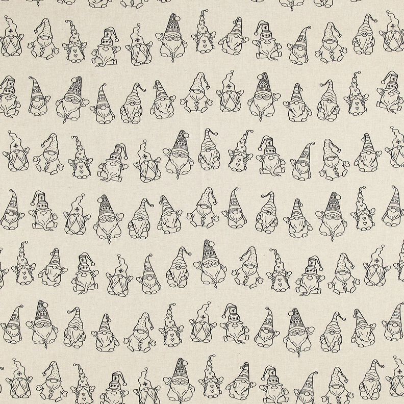 Dekorationstyg Halvpanama festliga tomtar – natur/svart,  image number 1