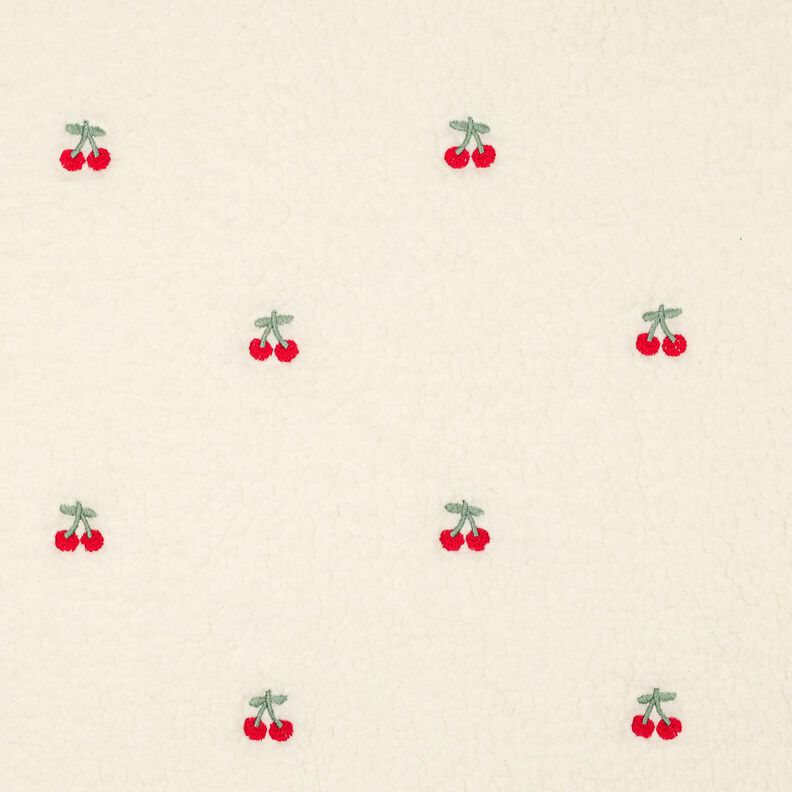 Teddyplysch broderade körsbär | Poppy Fabrics – elfenbensvit/chiliröd,  image number 1