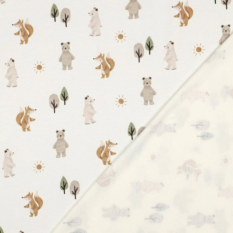 Bomullsjersey Djur i skogen Digitaltryck | Poppy Fabrics – elfenbensvit/anemon,  image number 4