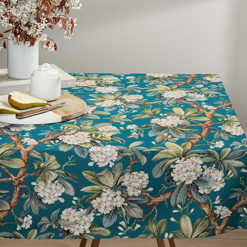 Dekorationstyg Canvas blommande träd – havsblå,  image number 7