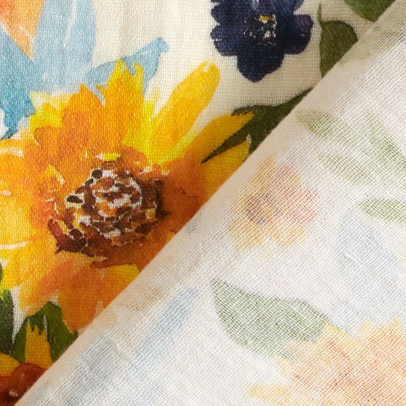 Muslin/Dubbel-krinkelväv Solrosäng Digitaltryck | Poppy Fabrics – kräm,  image number 4