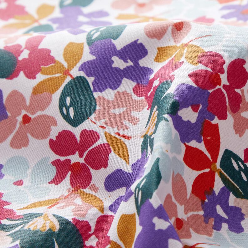 Behandlad bomull Pastellblommor – vit/lila,  image number 3