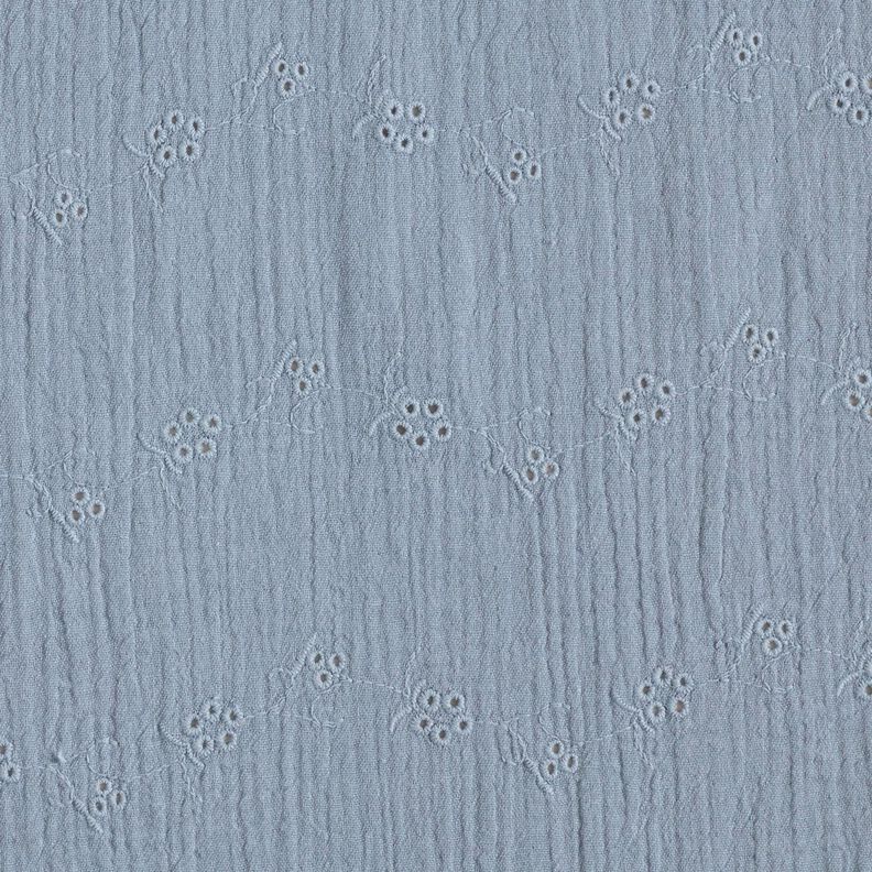 Muslin/Dubbel-krinkelväv Engelskt broderi blomrankor – blågrått,  image number 1