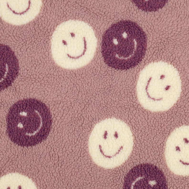 Teddyplysch smilies | Poppy Fabrics – mörk gammalrosa/yllevit,  image number 1