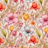 Viskos-linne-mix Blommor och rosenrankor – natur/eldröd,  thumbnail number 1