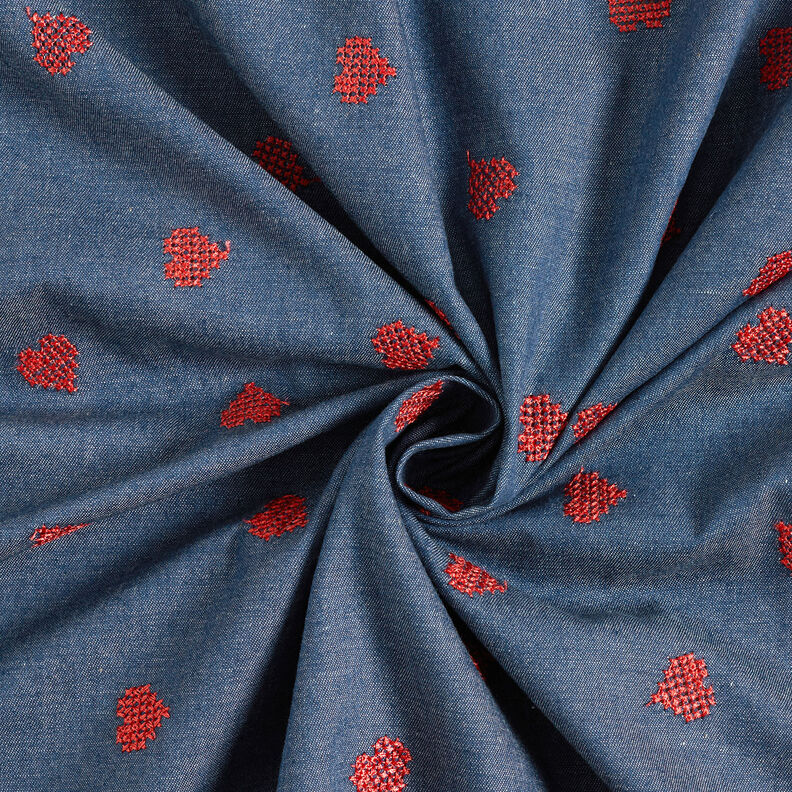 Chambray korsstygnshjärtan – jeansblå,  image number 3