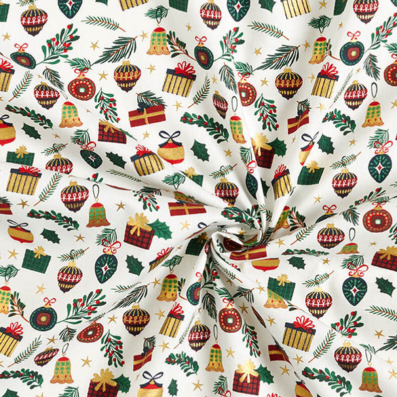 Bomullstyg Poplin presenter – yllevit/guld, image number 3