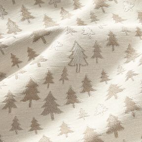 Dekorationstyg Jacquard glittrande granar – beige/silver, 