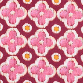 Dekorationstyg Canvas Broderi-look – bordeauxröd/pink, 