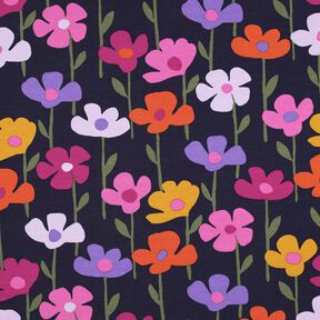 French Terry Sommarsweat färgglada blommor | Poppy Fabrics – marinblå, 
