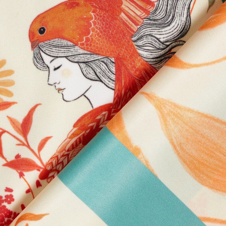Satinpanel fåglar och älvor | Katia Fabrics – aquablå/kräm, image number 4