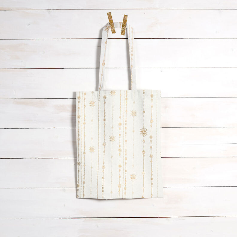 Dekorationstyg Jacquard Lurex Girlang av snöflingor – ljusbeige/guld, image number 7