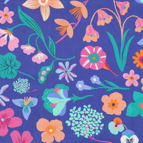 Bomullspoplin Meadow Flower Digitaltryck | Nerida Hansen – kungsblått/ljus turkos, 