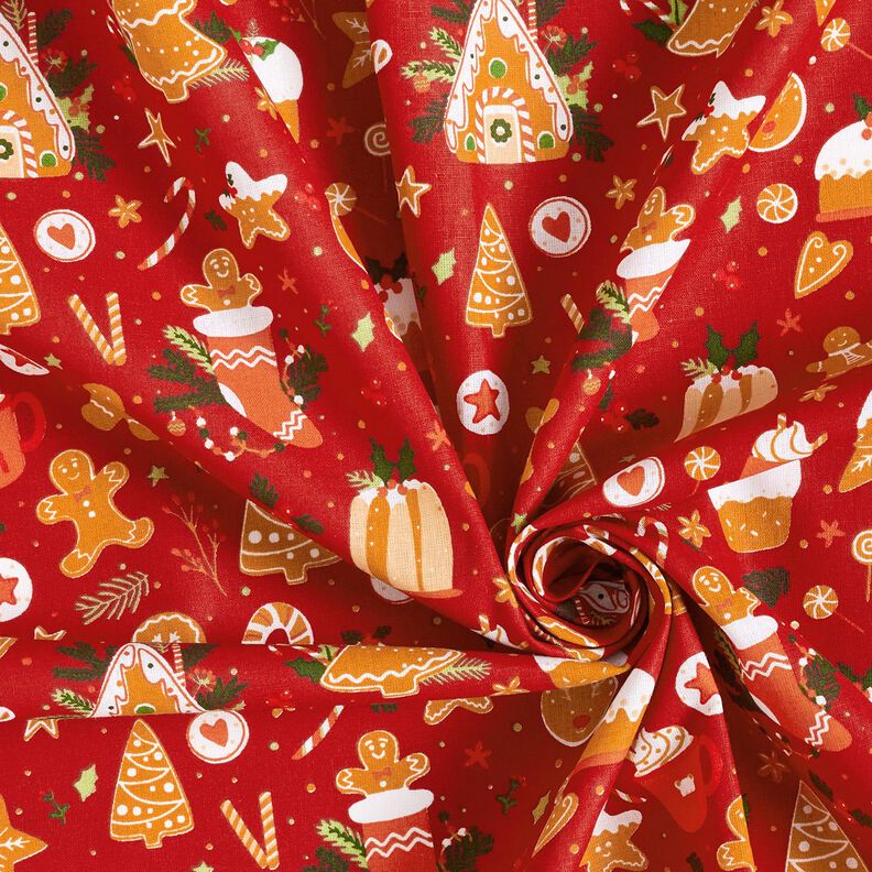 Bomullstyg Poplin pepparkakor – karminröd/senap,  image number 3
