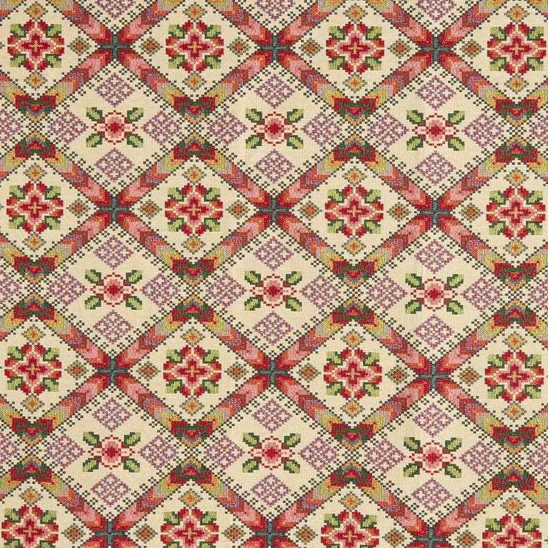 Dekorationstyg Gobeläng korsstygn – ljusbeige/kaminrött, image number 1