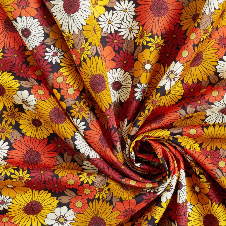 Viskostyg Sommarblommor – solgult/svart,  image number 3