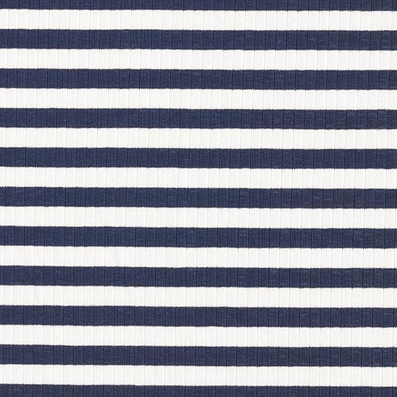 Ribbad jersey garnfärgade horisontella ränder – yllevit/marinblått,  image number 1