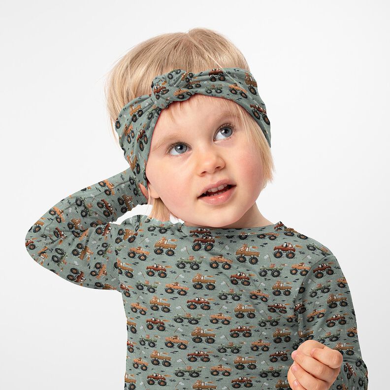 Bomullsjersey djur i monstertruckar Digitaltryck &ndash; elefantgr&aring;,  image number 5