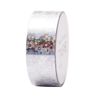 Holografisk tejp med blommor 4 | RICO DESIGN - silver, 