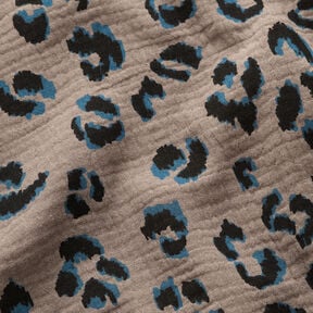 Muslin/Dubbel-krinkelv&auml;v Leopardm&ouml;nster &ndash; mullvad/petrol, 