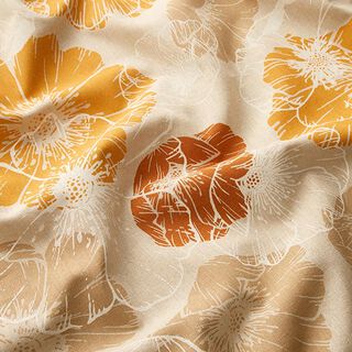 Dekorationstyg Halvpanama Imponerande blommor – terracotta/natur, 