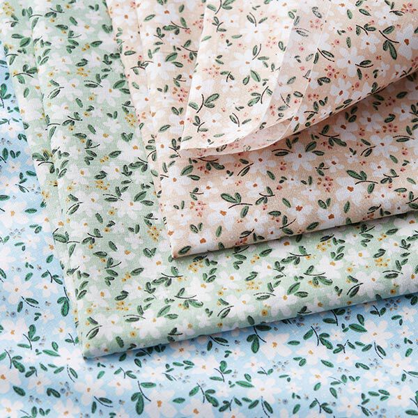 ekologisk bomullspoplin fina blommor – ljus mint, image number 5