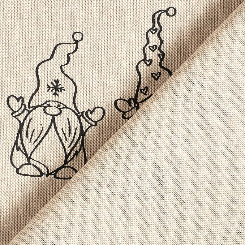 Dekorationstyg Halvpanama festliga tomtar – natur/svart,  image number 4