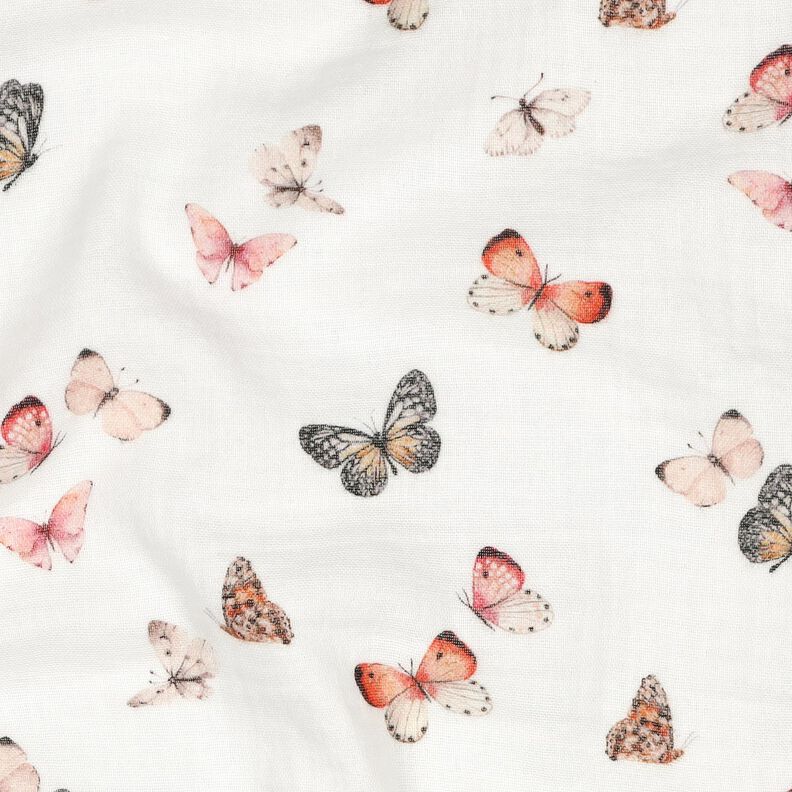 Muslin/Dubbel-krinkelväv Vackra fjärilar Digitaltryck | Poppy Fabrics – elfenbensvit/persikofärgad,  image number 2