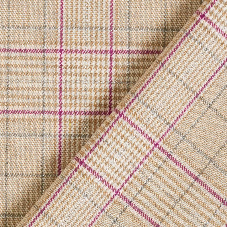 Viskosmix glencheck med lurex – mandel/druva,  image number 4