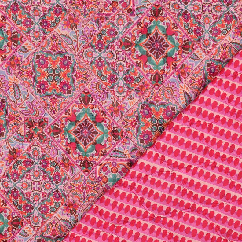 Quiltat tyg Dubbelsidigt romber | Poppy Fabrics – intensiv rosa/grangrön,  image number 1