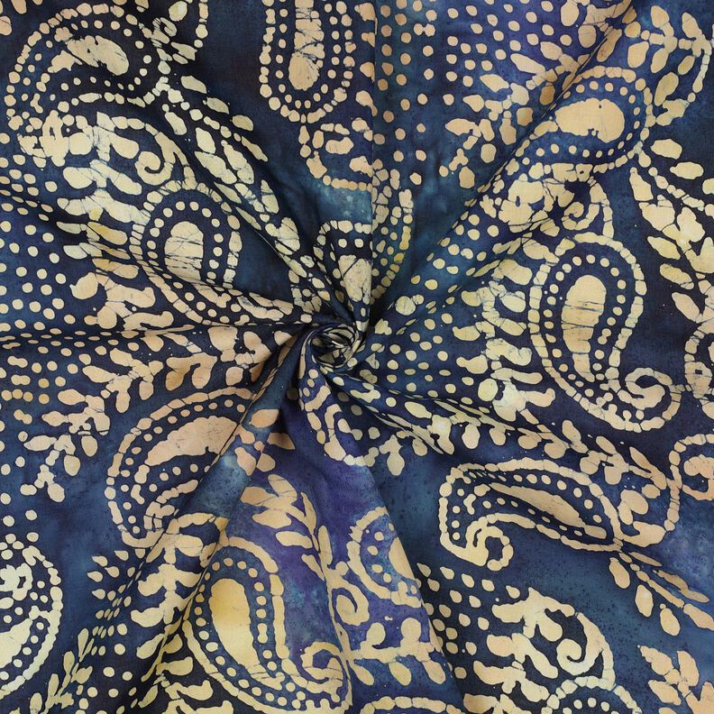 Fin bomullsbatist Batik Paisley – havsblå/sand,  image number 3