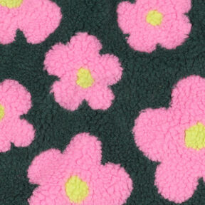 Teddyplysch Blommor | Poppy Fabrics – mörkgrön/pink, 