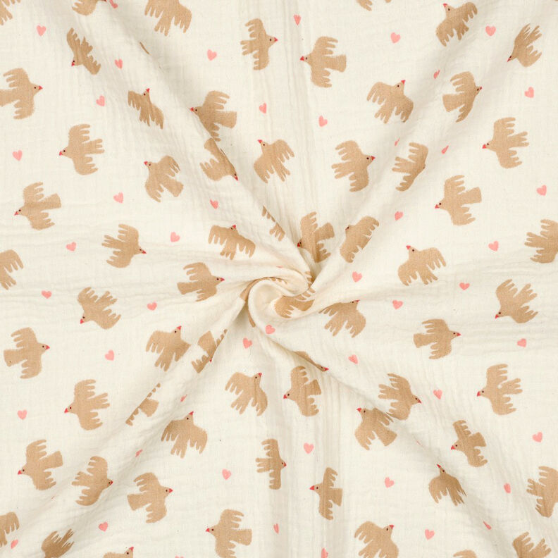 GOTS Muslin/Dubbel-krinkelväv Fåglar och hjärtan | Poppy Fabrics – yllevit,  image number 4