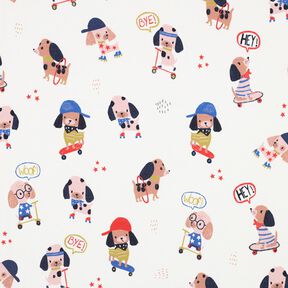 Bomullsjersey skridsko&aring;kande hund Digitaltryck | Poppy Fabrics &ndash; elfenbensvit/ros&eacute;guld, 