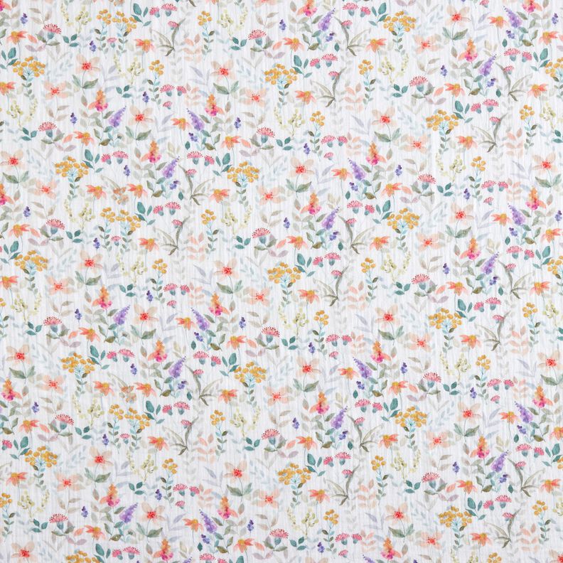 Muslin/Dubbel-krinkelväv Blomsteräng akvarell Digitaltryck | Poppy Fabrics – vit,  image number 1
