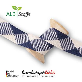 GOTS Ekologisk flätad snodd TWIST ME Flat [24 mm] | Albstoffe – marinblått/yllevit, 