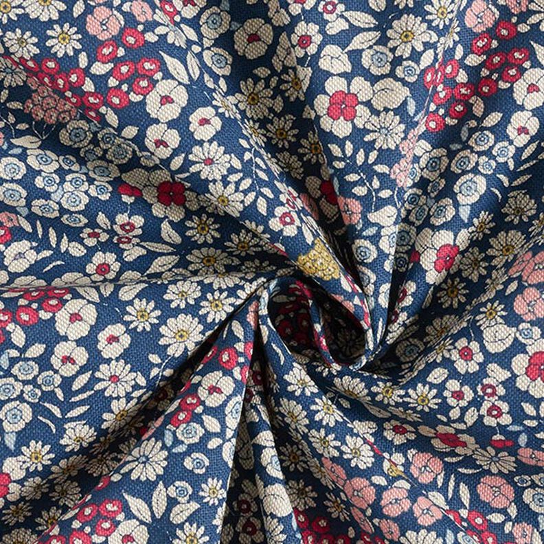 Dekorationstyg Halvpanama Små blommor – marinblått,  image number 3