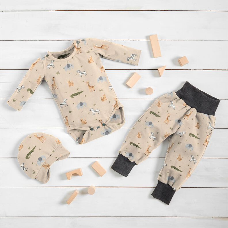 Bomullsjersey Glada djungeldjur – cashew,  image number 6