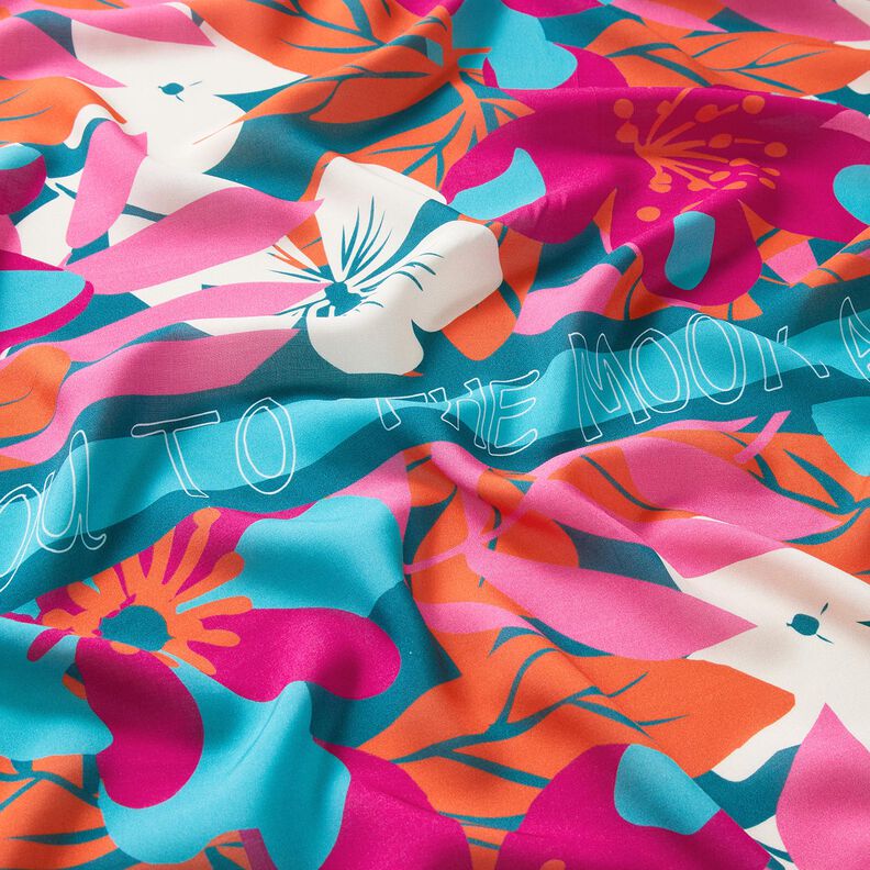 Viskos Voile stora blommor kantdesign Panel – petrol,  image number 2