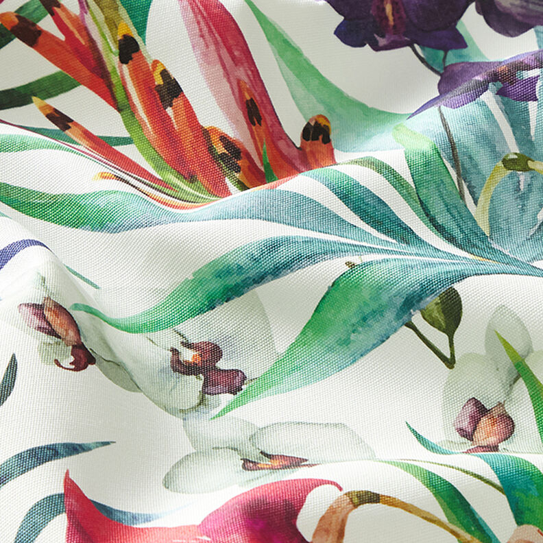 Outdoortyg Canvas Exotiska blommor – vit/grön,  image number 2