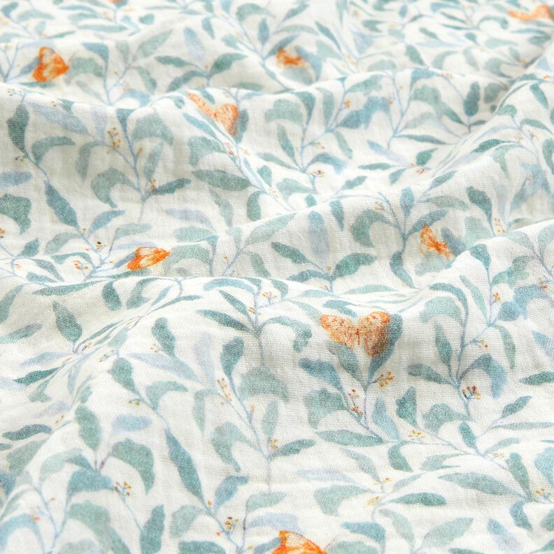 Muslin/Dubbel-krinkelväv Äng med fjärilar Digitaltryck | Poppy Fabrics – elfenbensvit,  image number 2
