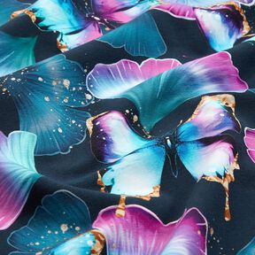 Bomullsjersey ginkgo-fjärilar | Glitzerpüppi  – nattblå,  Bomullsjersey ginkgo-fjärilar | Glitzerpüppi  – nattblå,