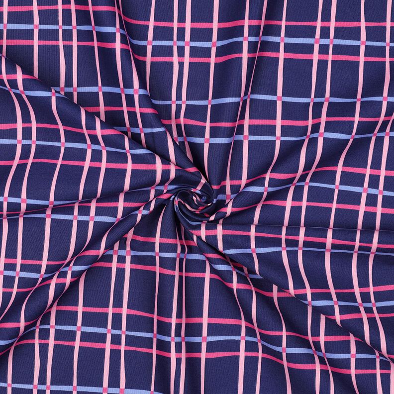 Bomullspoplin Vågiga rutor | Poppy Fabrics – indigo/rosa,  image number 3