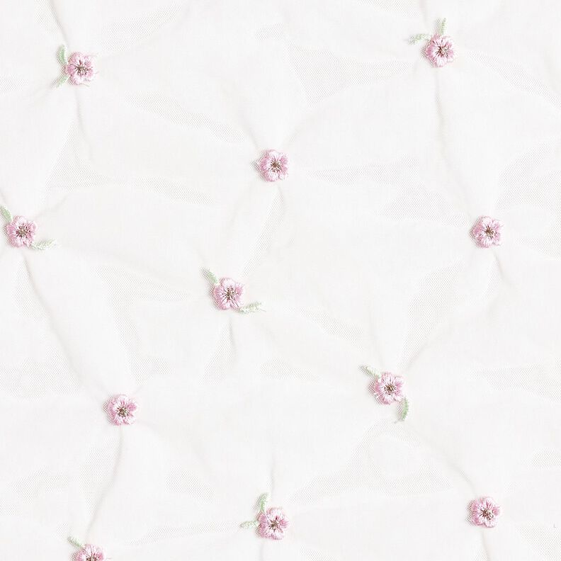 Softmesh broderade blommor – vit/rose, image number 1